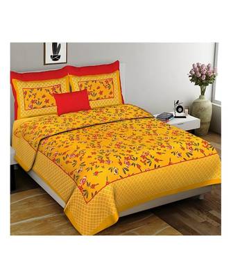 Yellow Color Pure Cotton Queen Size Bedsheet Yellow fool patti 1