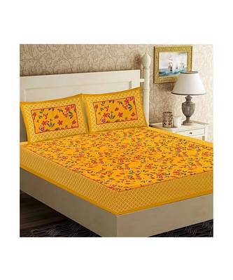 Yellow Color Pure Cotton Queen Size Bedsheet Yellow fool patti 3