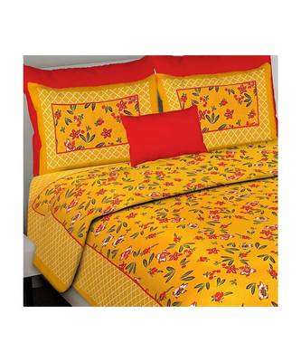 Yellow Color Pure Cotton Queen Size Bedsheet Yellow fool patti 4
