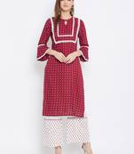 Rayon Printed  3/4th and Flared Sleeves  Calf Length   Kurta with a Pair of Block Printed Rayon Pallazos