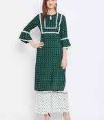 Rayon Printed  3/4th and Flared Sleeves  Calf Length   Kurta with a Pair of Block Printed Rayon Pallazos