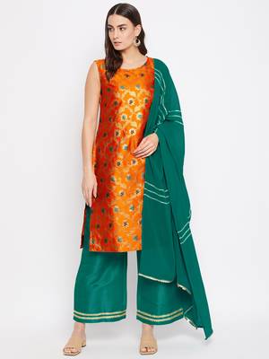 Silk Blend Woven Kurta Pallazos and Dupatta Set 1