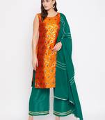 Silk Blend Woven Kurta Pallazos and Dupatta Set