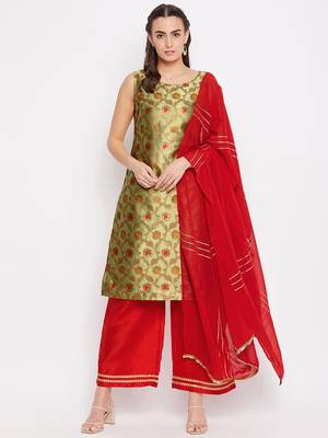 Silk Blend Woven Kurta Pallazos and Dupatta Set 1