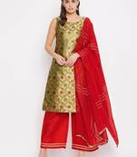 Silk Blend Woven Kurta Pallazos and Dupatta Set