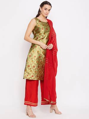 Silk Blend Woven Kurta Pallazos and Dupatta Set 3
