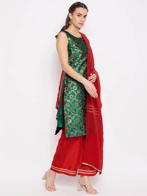 Silk Blend Woven Kurta Pallazos and Dupatta Set 3