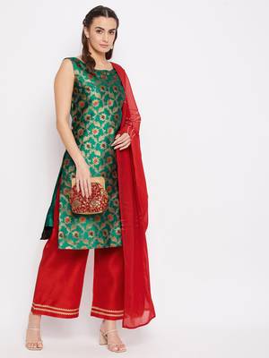 Silk Blend Woven Kurta Pallazos and Dupatta Set 6
