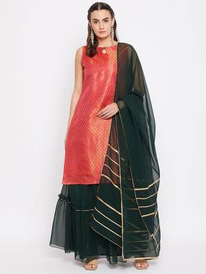 Silk Blend Woven Kurta Skirt and Dupatta Set 1