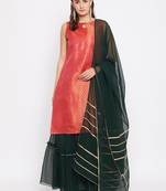 Silk Blend Woven Kurta Skirt and Dupatta Set