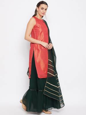 Silk Blend Woven Kurta Skirt and Dupatta Set 3