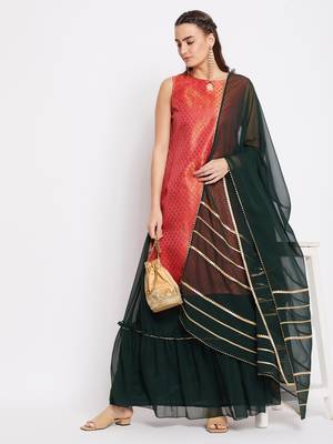 Silk Blend Woven Kurta Skirt and Dupatta Set 6