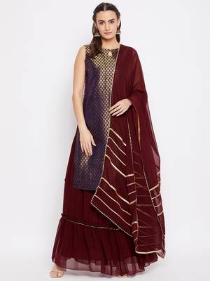 Silk Blend Woven Kurta Skirt and Dupatta Set 1