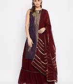 Silk Blend Woven Kurta Skirt and Dupatta Set