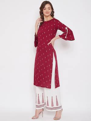 White and Blue Printed A Line Dress   Midi Length   V Neck  Bishop Sleeves 3