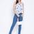 White and Blue Floral Printed Specti Flared Lace Top  and Adjustable streps for Better Fitting.
