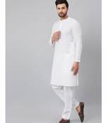 White Green Chikankari Embroidered Woven Design Straight cotton Kurta