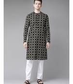 Men Black & Gold Printed Straight cotton Kurta