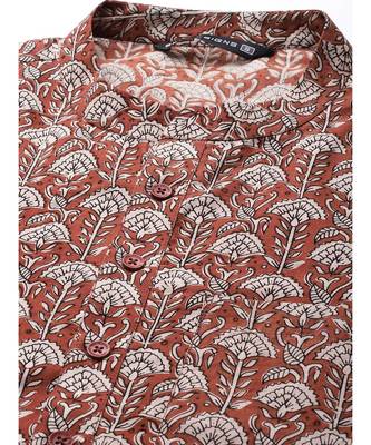 Men Maroon And Beige Hand Block Print Sustainable Straight cotton Kurta 2