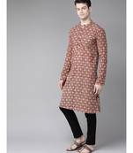 Men Maroon And Beige Hand Block Print Sustainable Straight cotton Kurta
