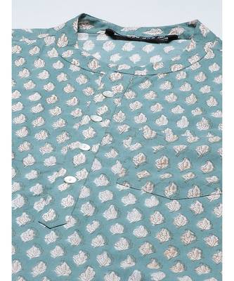 Men Green And Beige Hand Block Print Sustainable Straight cotton Kurta 2