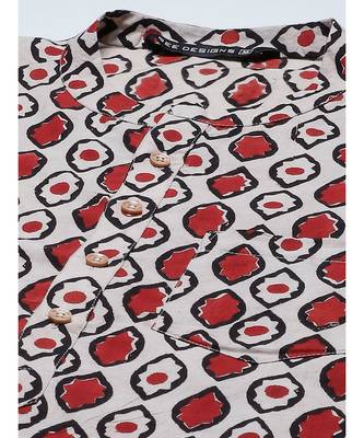 Men Beige And Black Hand Block Print Sustainable Straight cotton Kurta 2