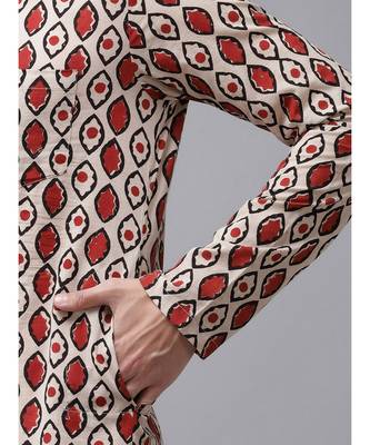Men Beige And Black Hand Block Print Sustainable Straight cotton Kurta 7