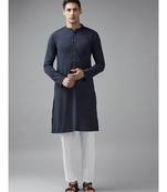 Men Blue Cotton  Straight cotton Kurta with Slub Effect