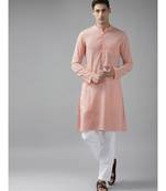 Men Pink Cotton  Straight cotton Kurta with Slub Effect