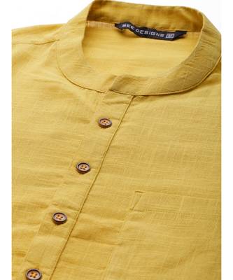 Men Yellow  Cotton  Straight cotton Kurta with Slub Effect 2