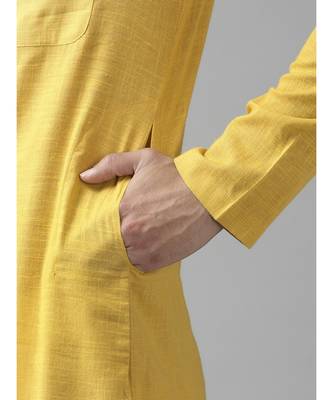 Men Yellow  Cotton  Straight cotton Kurta with Slub Effect 7