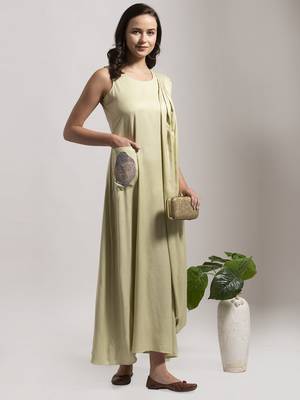 Green printed cotton long-dresses 3