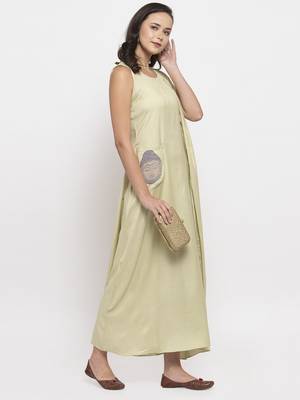 Green printed cotton long-dresses 1