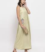 Green printed cotton long-dresses