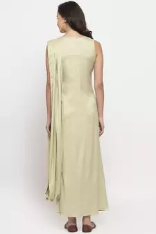 Green printed cotton long-dresses