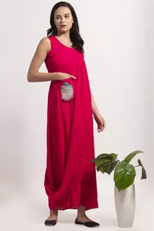 Pink printed cotton long-dresses
