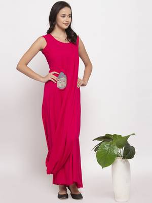 Pink printed cotton long-dresses 4