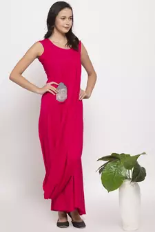 Pink printed cotton long-dresses