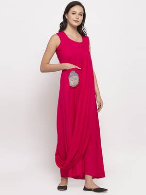 Pink printed cotton long-dresses 1
