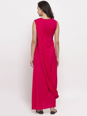 Pink printed cotton long-dresses 5