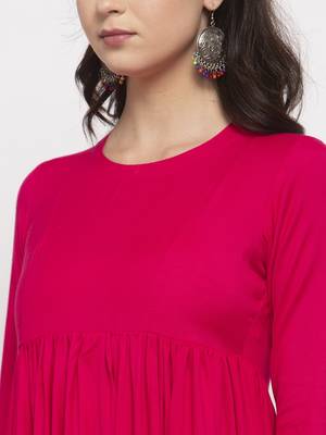Pink printed cotton long-dresses 2