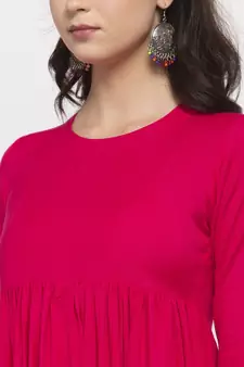 Pink printed cotton long-dresses
