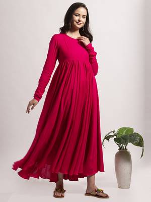 Pink printed cotton long-dresses 3