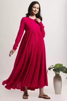 Pink printed cotton long-dresses