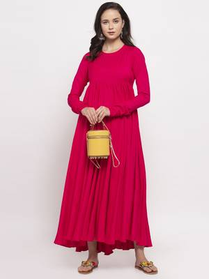 Pink printed cotton long-dresses 4