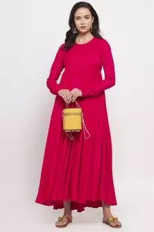 Pink printed cotton long-dresses