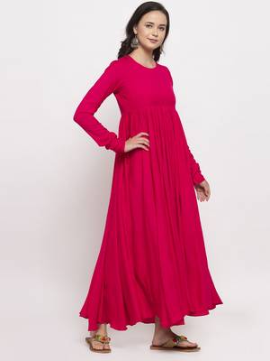 Pink printed cotton long-dresses 1