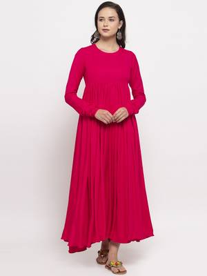 Pink printed cotton long-dresses 5