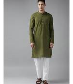 Men Olive Green  Cotton  Straight cotton Kurta with Slub Effect