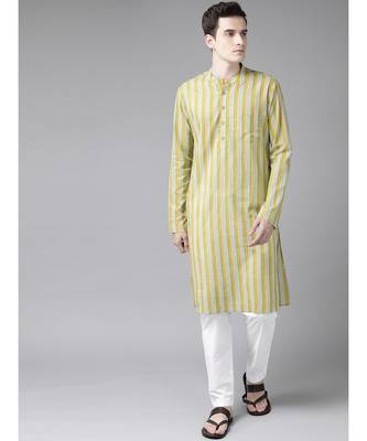 Men Yello And White Printed Straight cotton Kurta 1